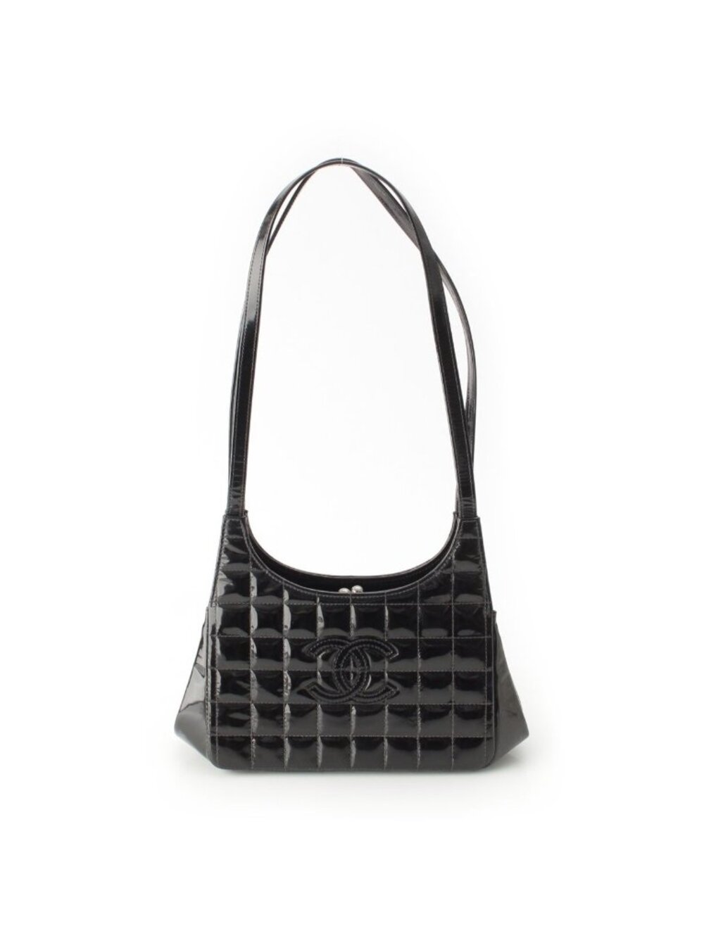 Chanel Patent CC Logo Choco Bar Shoulder Bag Black